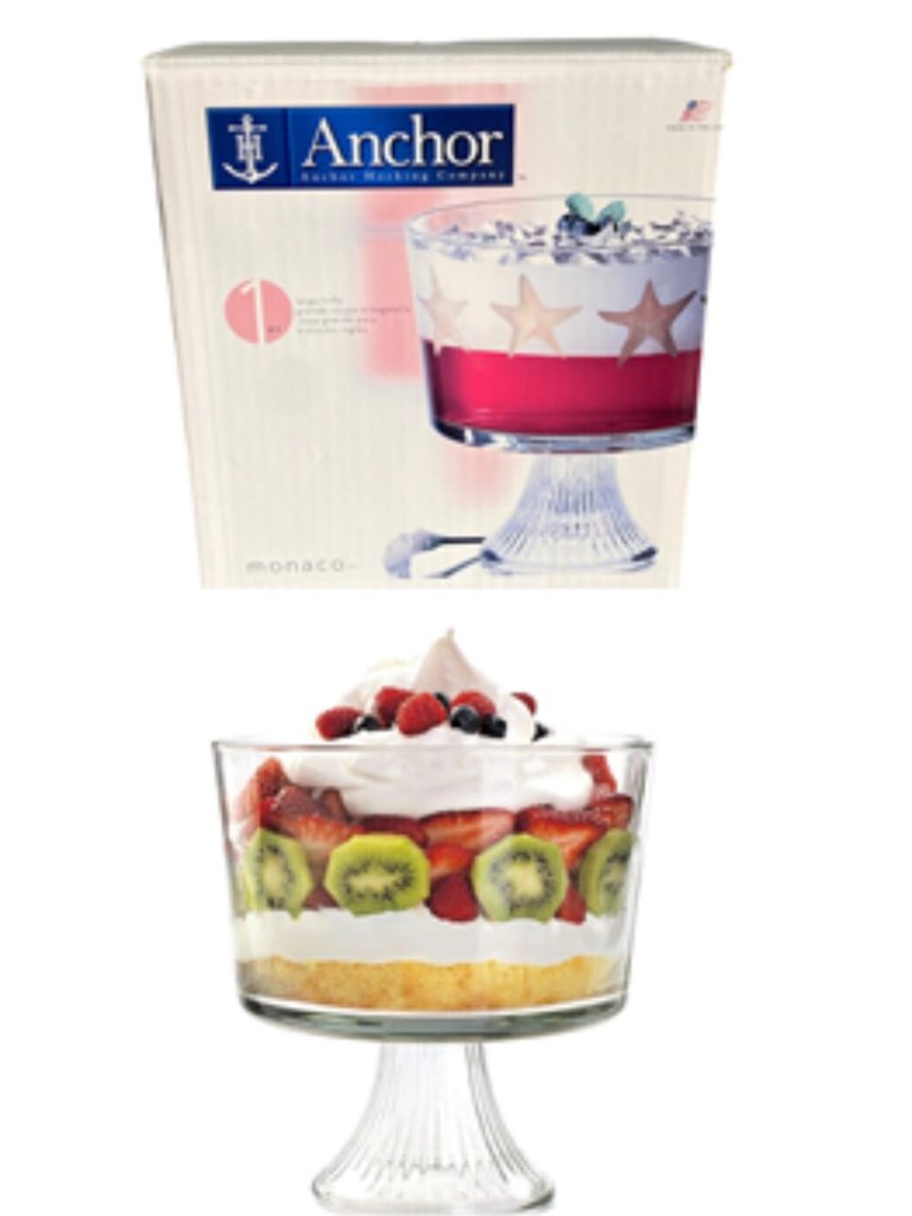 Anchor Hocking Monaco Large Glass Trifle Bowl Footed Dessert Dish NIB Deadstock